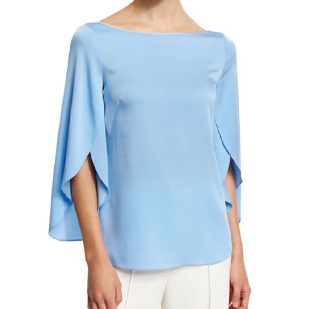 Milly Silk Blend Bateau-Neck Butterfly-Sleeve Light Blue Blouse Top size 6